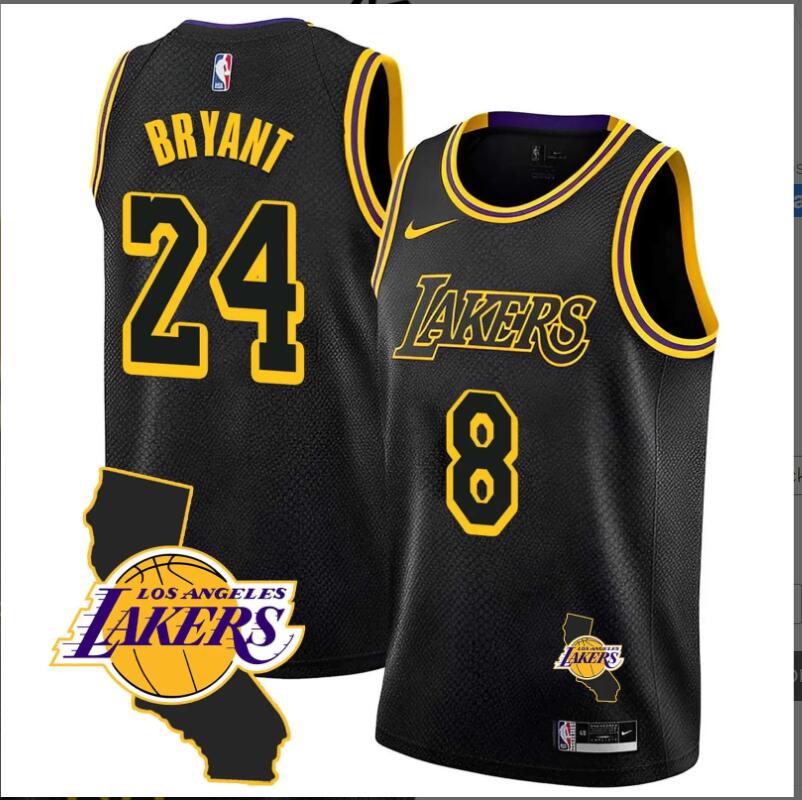 Men Los Angeles Lakers 8 Kobe Bryant Black Mamba Jersey California Patch black NBA Jersey